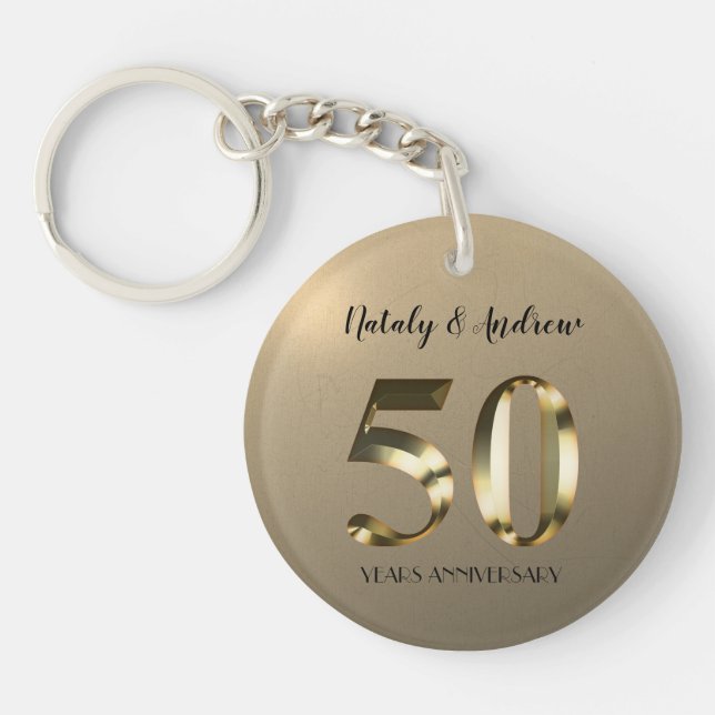 Metallic Gold 50. Hochzeitstag Schlüsselanhänger (Vorderseite)