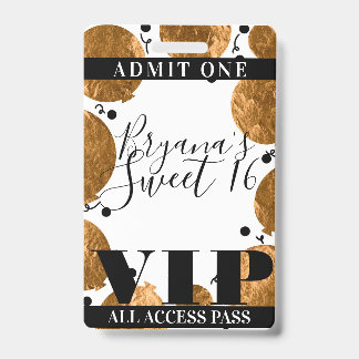 Metallic Gold Balloons Sweet 16 Party VIP Pass Ausweis