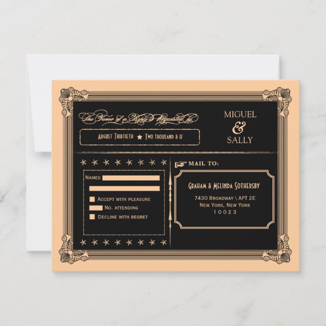 Metallic Gold & Black DIY Wedding RSVP (Vorderseite)
