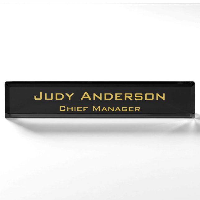 Metallic Gold & Black Professional Modern Elegant Namensplakette (Vorderseite)