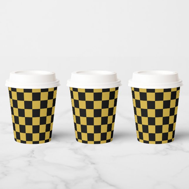 Metallic Gold Black Square Pattern Paper Cups Pappbecher (Multi)