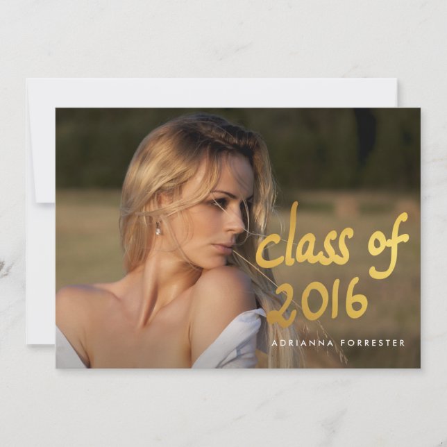 Metallic Gold Class of 2016 Typografy Foto Einladung (Vorderseite)