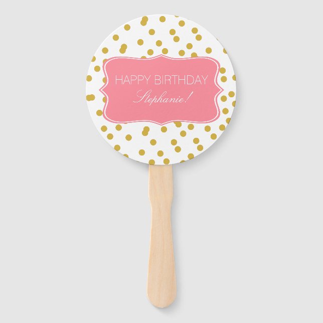 Metallic Gold Confetti mit Pink Birthday Party Fächer (Vorderseite)