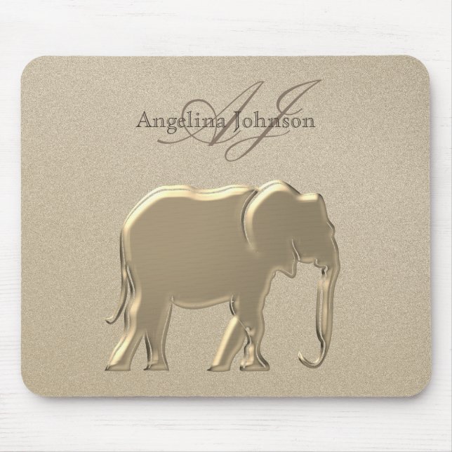Metallic Gold Elephant Classiy Elegant Monogrammed Mousepad (Vorne)