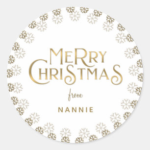 Metallic Gold Frohe Weihnachten Snowflake Border Runder Aufkleber