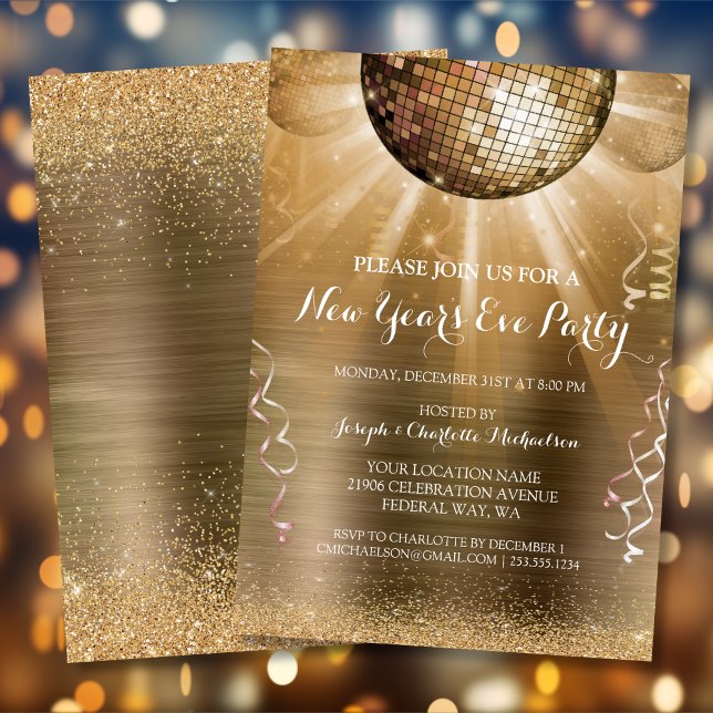 Metallic Gold Glam Silvester Party Einladung (Metallic Gold Glam New Year's Eve Party Invitation)