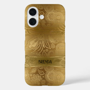 Metallic Gold & Gold Floral Paisley Muster iPhone 16 Hülle