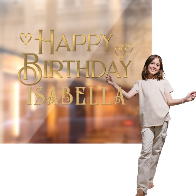 Metallic Gold Happy Birthday Banner mit Herz Fensteraufkleber (Von Creator hochgeladen)