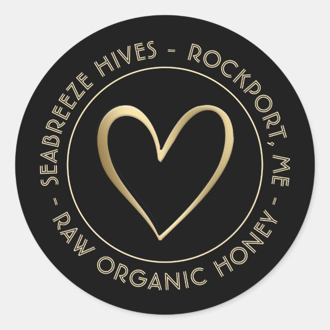 Metallic Gold Heart Bio Honey Jar Label Runder Aufkleber (Vorderseite)