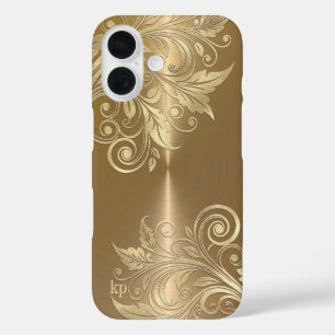 Metallic Gold Hintergrund Blumenakzent iPhone 16 Hülle