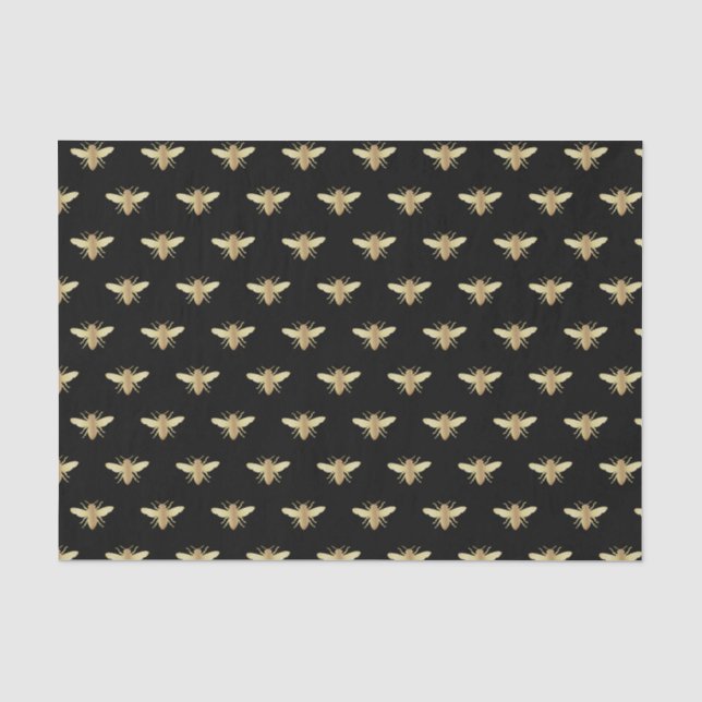 Metallic Gold Honeybee auf Black Tissue Paper Seidenpapier (Vorderseite)