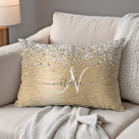 Metallic Gold Hübsch Girly Silver Glitzer Funkelnd Dekokissen<br><div class="desc">Dieses schicke Kissendesign mit hübschem silber funkelnden Imitat-Glitzer auf goldgebürstetem metallischem Hintergrund ist einfach zu personalisieren.</div>