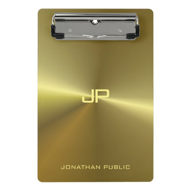 Metallic Gold Look Moderne Elegant Mit Monogramm Mini Klemmbrett (Vorderseite)
