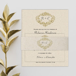 Metallic Gold Mit Monogramm Wedding Wappen Einladungsbanderole