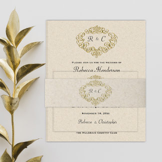 Metallic Gold Mit Monogramm Wedding Wappen Einladungsbanderole