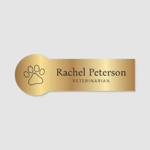 Metallic Gold Moderne Paw Print Veterinary Namensschild