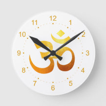 Metallic Gold Om Symbol Round Clock
