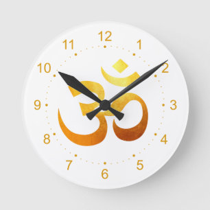 Metallic Gold Om Symbol Round Clock Runde Wanduhr