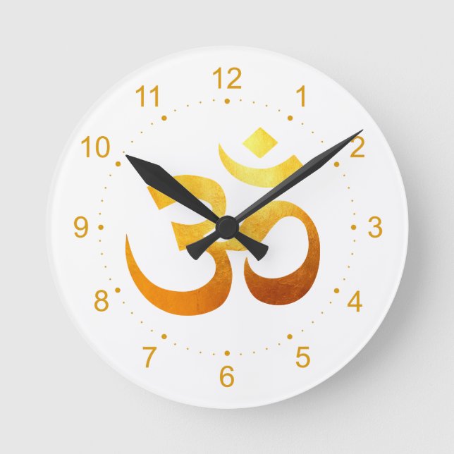 Metallic Gold Om Symbol Round Clock Runde Wanduhr (Vorderseite)