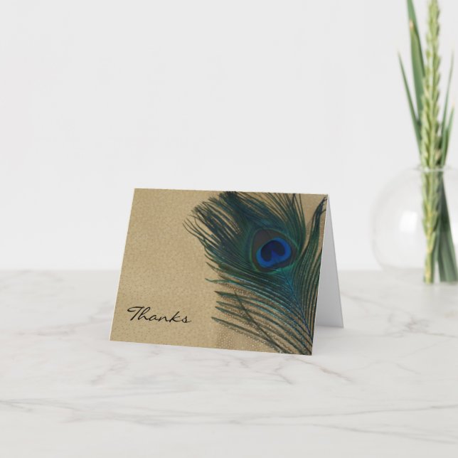 Metallic Gold Peacock Wedding Dankeschön Karten (Vorderseite)