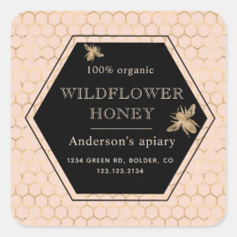 Metallic Gold Queen Bee Honey Jar Label Quadratischer Aufkleber