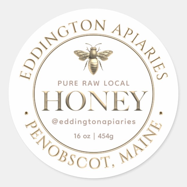 Metallic Gold Queen Bee Honey Label Runder Aufkleber (Vorderseite)