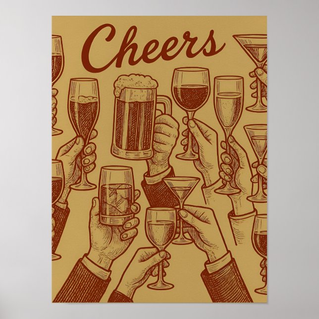 Metallic Gold Red Toast Drinks Poster (Vorne)