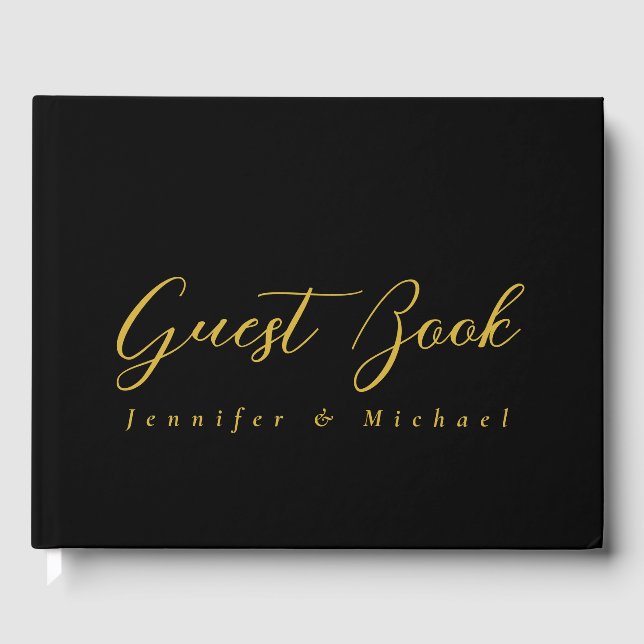 Metallic Gold & Schwarz Beruflich Modernes Elegant Gästebuch (Vorderseite)
