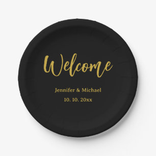 Metallic Gold & Schwarz Beruflich Modernes Elegant Pappteller
