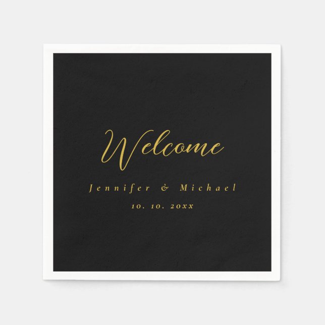 Metallic Gold & Schwarz Beruflich Modernes Elegant Serviette (Vorderseite)