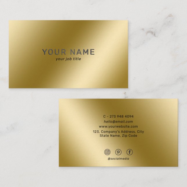 Metallic Gold Shiny Minimalistisch Social Media Ic Visitenkarte (Vorne/Hinten)