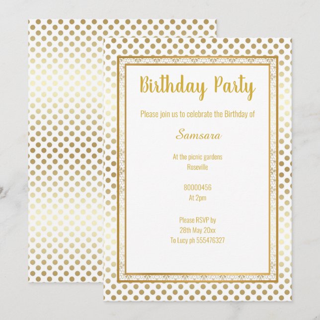 METALLIC GOLD SPOT LAYERED GEBURTSTAG EINLADUNG (Vorne/Hinten)