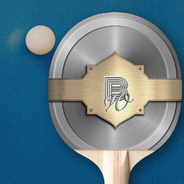 Metallic Gold Steel trompe l’oeil Monogram Tischtennis Schläger