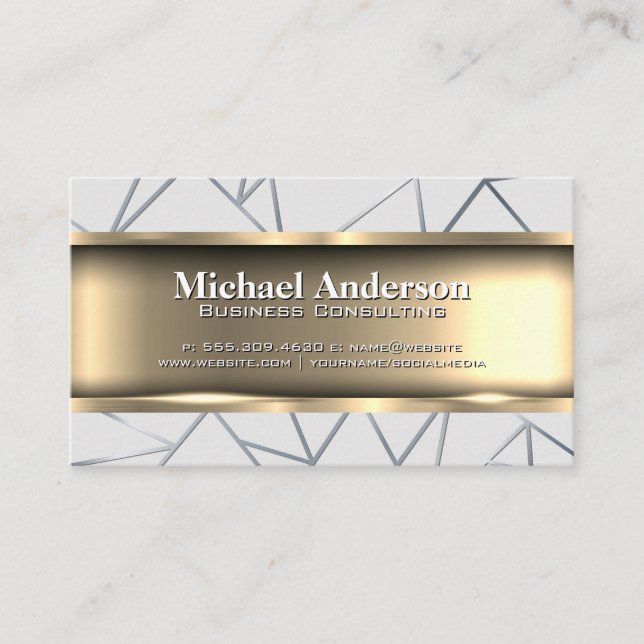 Metallic Gold Trim | Abstrakte Linien Visitenkarte (Vorderseite)