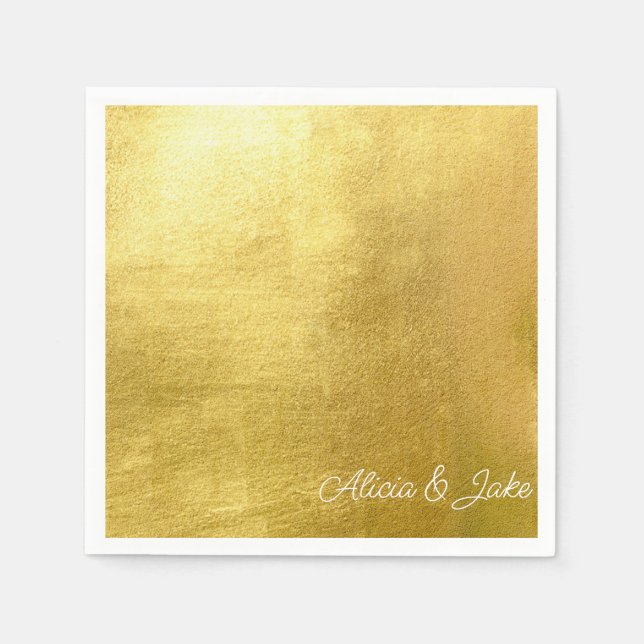 Metallic Gold White Script Names Wedding Serviette (Vorderseite)