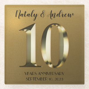 Metallic golden 10. Hochzeitstag Glasuntersetzer