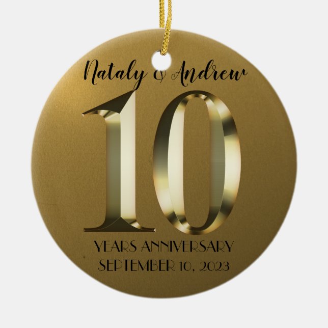 Metallic golden 10. Wedding Keramik Ornament (Vorne)