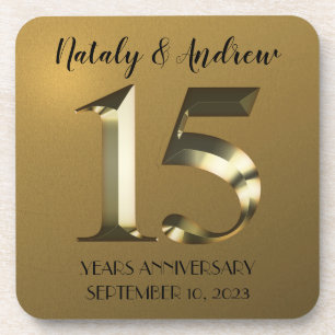 Metallic golden 15. Hochzeitstag Getränkeuntersetzer