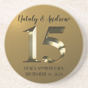 Metallic golden 15. Hochzeitstag Getränkeuntersetzer