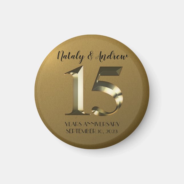 Metallic golden 15. Hochzeitstag Magnet (Vorne)