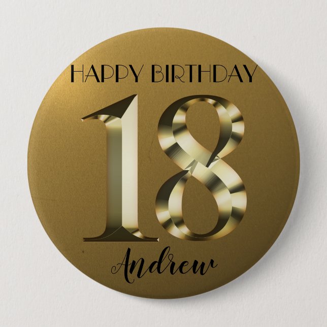 Metallic golden 18. Geburtstag Button (Vorderseite)