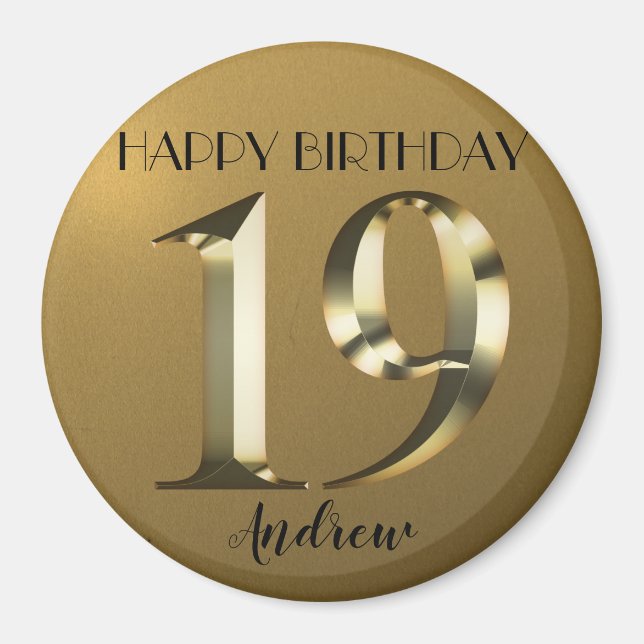 Metallic golden 19. Geburtstag Magnet (Vorne)