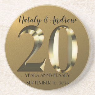 Metallic golden 20. Hochzeitstag Getränkeuntersetzer