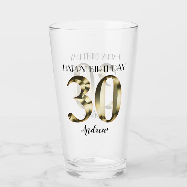 Metallic golden 30. Geburtstag Glas (Vorderseite)