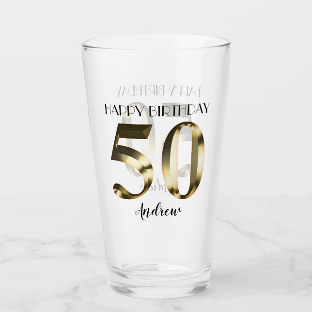 Metallic golden 50. Geburtstag Glas (Vorderseite)