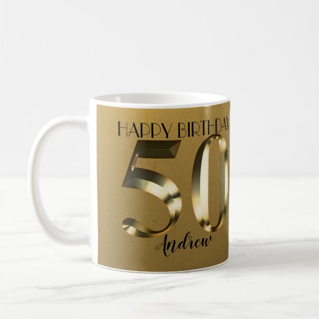 Metallic golden 50. Geburtstag Kaffeetasse (Links)