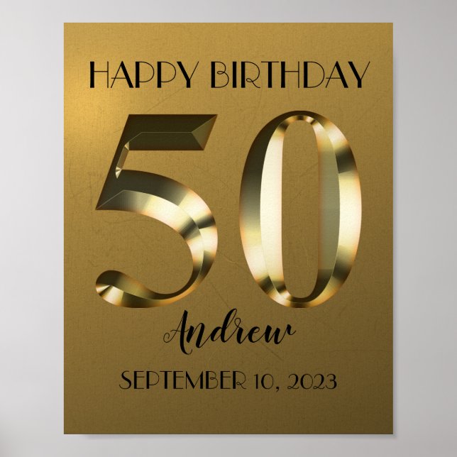 Metallic golden 50. Geburtstag Poster (Vorne)