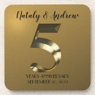 Metallic golden 5. Hochzeitstag Getränkeuntersetzer