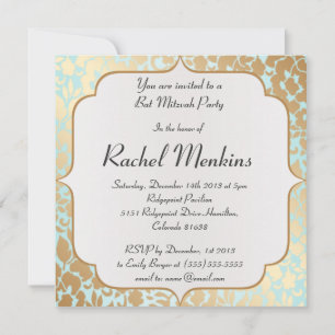 Metallic Golden Aqua Bat Mitzvah Einladung