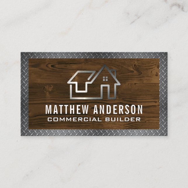 Metallic-House-Logo | Holz und Metall Visitenkarte (Vorderseite)